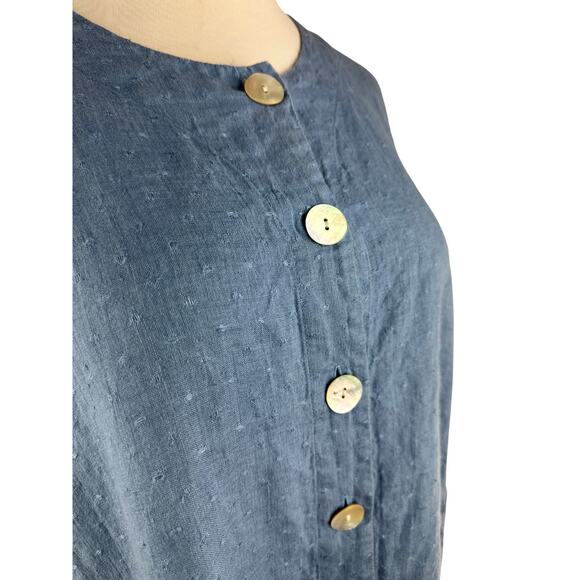 FLAX 2 Piece Linen Set Jacket & Sleeveless Shirt Blue Lagenlook Plus Size 1G 1X - Picture 6 of 16